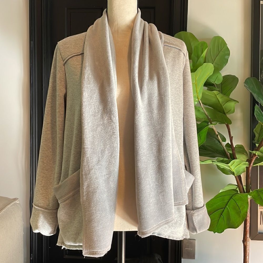 Drew jacket house coat  sz s super soft lined open front draped gray comfort 🍁